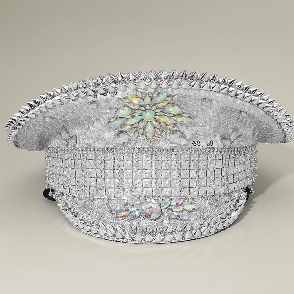 Rhinestone Pointed Spike Studded Captain Hat